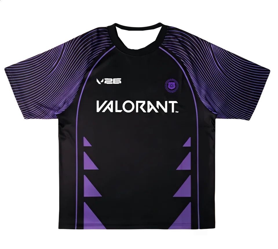 Esports Gaming Teams - เสื้อแข่งกีฬาอีสปอร์ต Valorant V26 รุ่นใหม่ปี 2026 สีดำลายเส้นสีม่วง