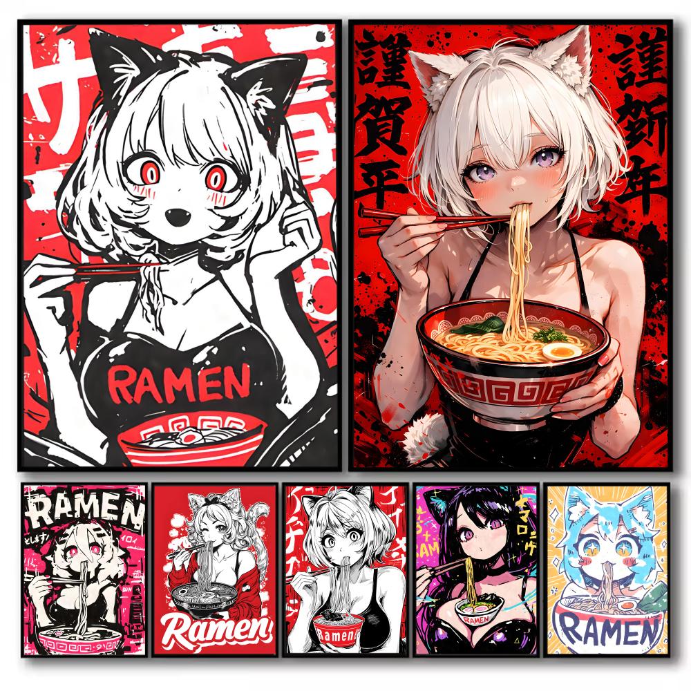 Esports Gaming Poster - อะนิเมะสาวแมวภาพวาดการประดิษฐ์ตัวอักษรบนผ้าใบโปสเตอร์ศิลปะป้องกันริ้วรอยสำหรับห้องเล่นเกมและเล่นเกมอีสปอร์ต&ห้องนอน&หอพักตกแต่งผนัง