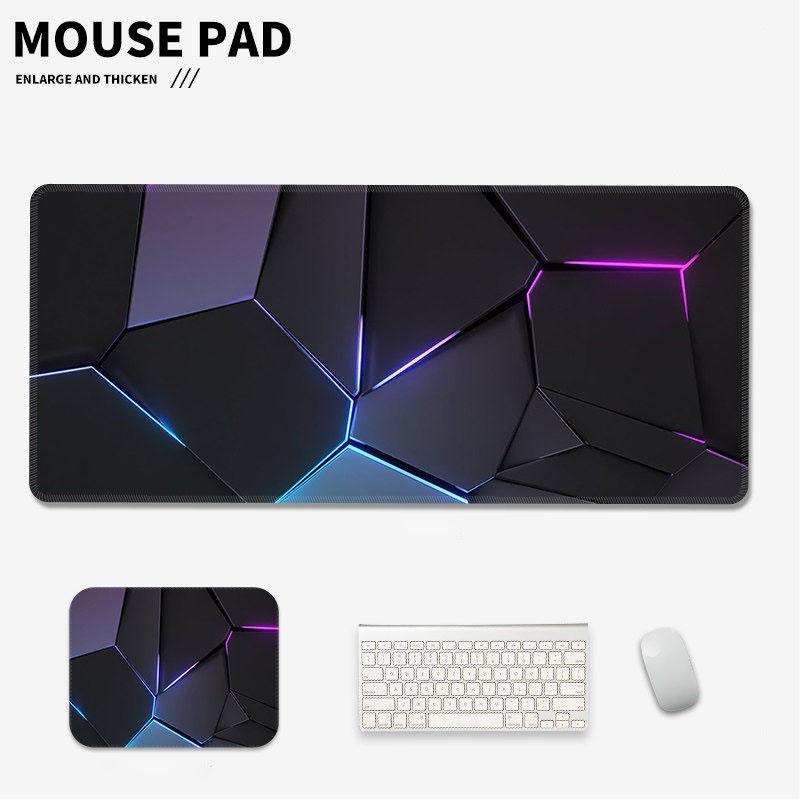 Esports Gaming Setup - แผ่นรองเมาส์เกมมิ่งขนาดใหญ่ลายเรขาคณิต 3 มิติ แบบนามธรรม ลายแตกแบบนีออน แผ่นรองโต๊ะหนาพิเศษ