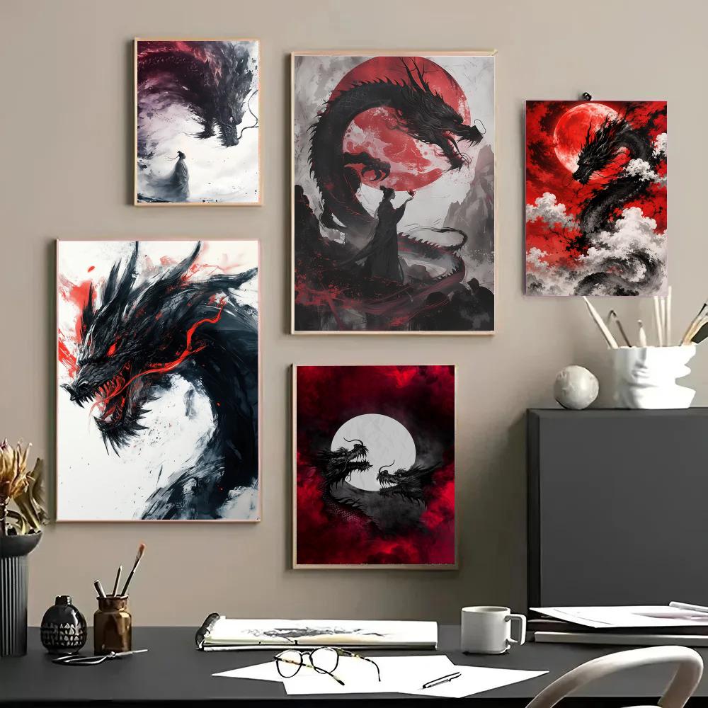 Esports Gaming Poster - โปสเตอร์มังกรดำสติกเกอร์กันน้ำสำหรับห้องเล่นเกมและเลานจ์อีสปอร์ต&ห้องนอนวัยรุ่น&ตกแต่งผนังหอพักของขวัญวันเกิด