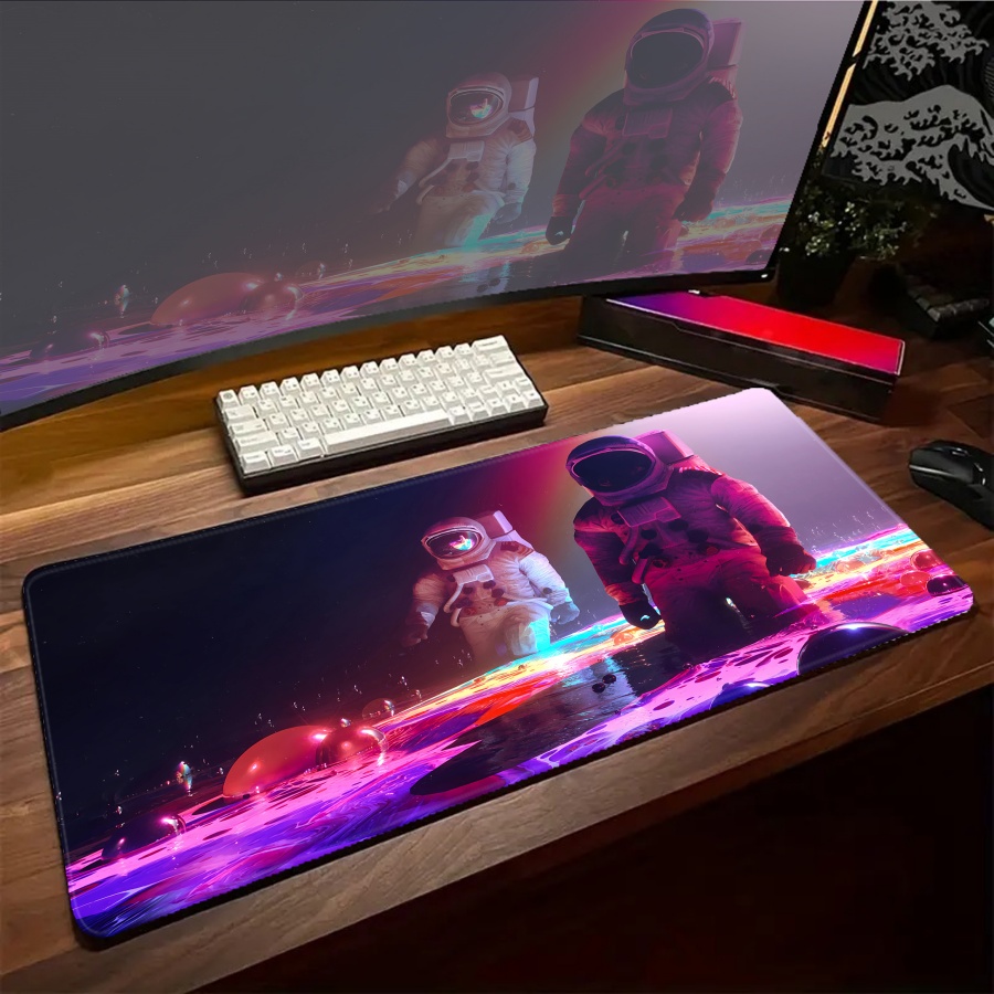 Esports Gaming Setup - แผ่นรองเมาส์ลายอวกาศน่ารัก ขนาดใหญ่พิเศษ XXL สำหรับเล่นเกมส์ อีสปอร์ต แผ่นรองคีย์บอร์ดขนาดใหญ่สำหรับเกมเมอร์