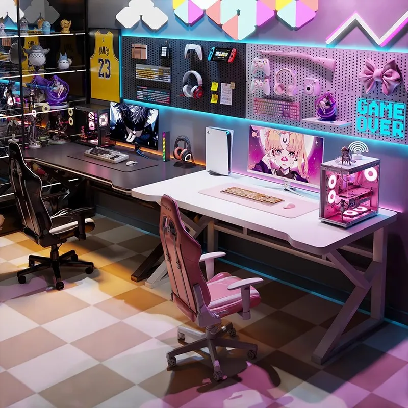 Esports Gaming Setup - โต๊ะเกมมิ่งอีสปอร์ตแบบคู่ โต๊ะคอมพิวเตอร์ยาวสำหรับโฮมออฟฟิศ ห้องนอน โต๊ะทำงาน สำหรับคู่รัก วางเคียงข้างกันสำหรับการตั้งค่าคอมพิวเตอร์เดสก์ท็อป