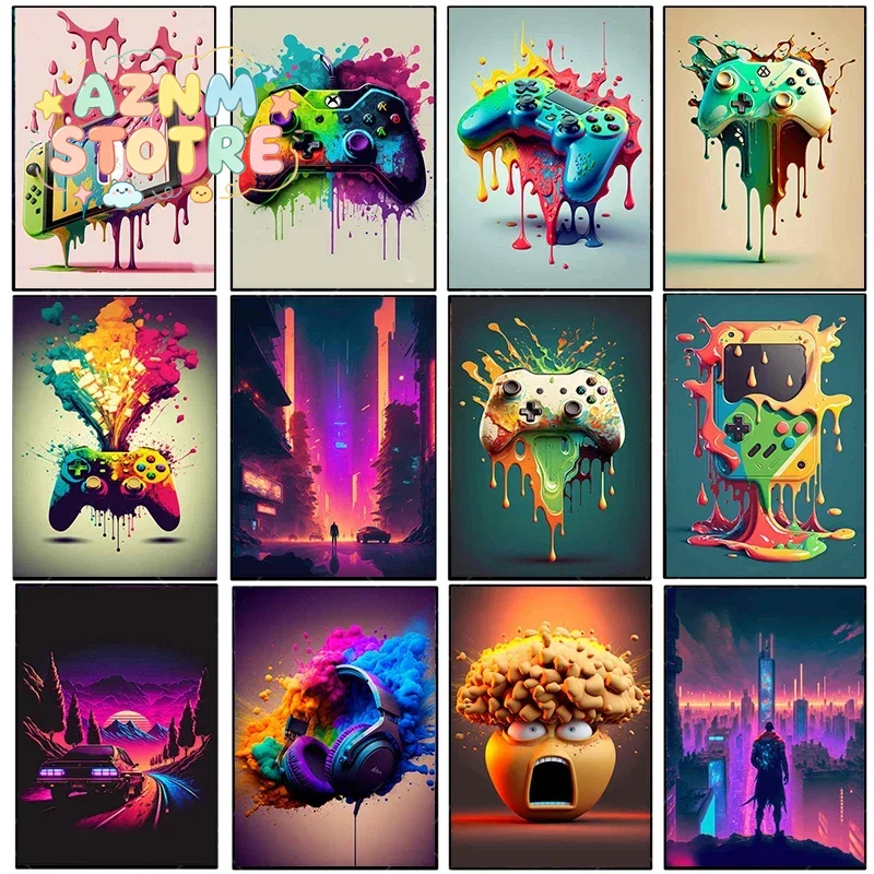ภาพวาดบนผ้าใบสไตล์วินเทจ สีสัน - Esports Gaming Poster บทวิจารณ์และราคา