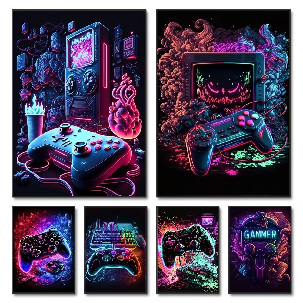 นีออนเกมผ้าใบภาพวาดเกมคอนโทรลเ - Esports Gaming Poster บทวิจารณ์และราคา