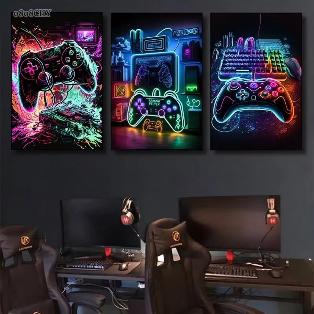นีออนเกมผ้าใบภาพวาดเกมคอนโทรลเ - Esports Gaming Poster บทวิจารณ์และราคา
